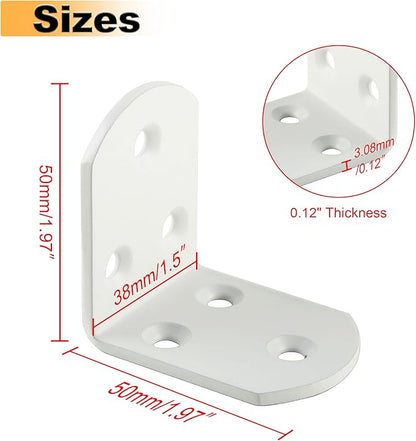 Alise 4Pcs Shelf Brackets White, Stainless Steel Floating Shelf Brackets Corner Brackets, L Brackets for Shelves, 90 Degree Angle Bracket, Heavy Duty Shelf Brackets for Wood Furniture (1.97X1.97 in)