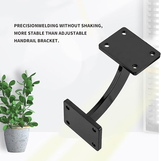 Handrail Brackets, 4 Pcs Heavy Duty Hand Rail Brackets, Black Square Base Handrail Support Hardware Brackets Wall Mounted for Staircase Stair Railing Brackets, with Screws