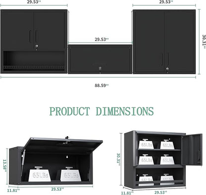 Metal Tool Cabinet,Garage Storage Cabinet System,Wall Cabinet & Locking Rolling Tool Cabinet with Doors and Adjustable Shelves,Steel Tool Cabinets for Home (2 Pcs-StyleA, Black)