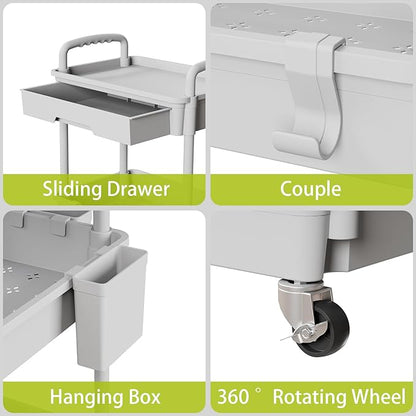 3 Tier Rolling Cart Organizer,Laundry Room Bathroom Organizers and Storage Office Shelves Mobile Shelving Unit Kitchen Trolley Cart with Wheels for Art,Craft,Diaper,Bedside,Snack(Grey)