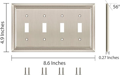 Henne Bery Sunken Pearls Heavy Duty Decorative Wall Plate Switch Plate Outlet Cover (Quad Toggle, Satin Nickel)
