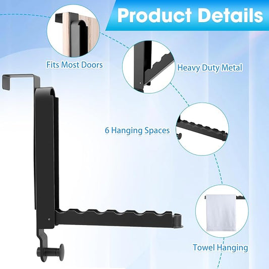 Over The Door Drying Rack, 2 Pack Foldable Over The Door Hooks Hanger for Laundry Clothes Heavy Duty Door Organizer Rack Coat Towels Hanging Storage for Bedroom Bathroom Kitchen
