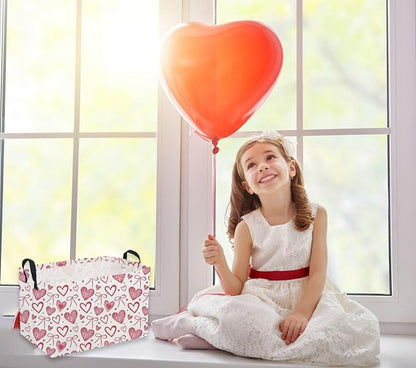 Sanjiaofeng Rectangular Valentine's Day Basket Love Storage Bins,Girls Storage Basket with Handles.Clothers,Books,Kid's Gifts Bins. (Bow Love)