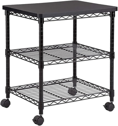 Safco Deskside 3 Tier Rolling Cart Printer Stand, Mobile Utility Table for Home Office with Steel Shelves, Black