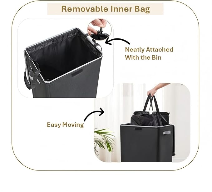 Laundry Hamper with Lid, 90L Collapsible Clothes Basket, Strong Struture, Dirty clothes Hamper, Removable Laundry Bag with String Closure, for Bedroom, Bathroom, Dorm, College, Toys, Black