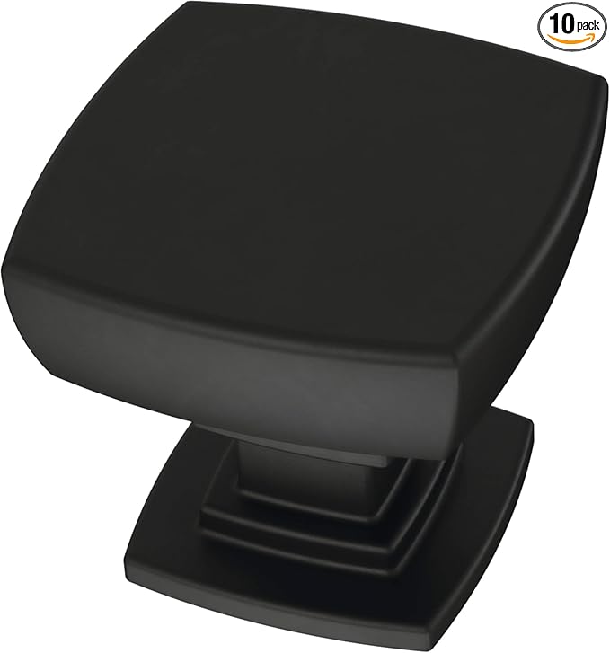Franklin Brass (10-Pack) – Square Matte Black Cabinet Knobs for Dressers, Drawers, Kitchen Cabinet Door, Vanity, Furniture, Closet Knobs, 1-1/8 Inch | Parow