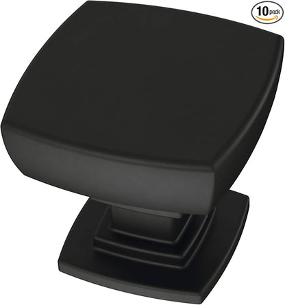 Franklin Brass (10-Pack) – Square Matte Black Cabinet Knobs for Dressers, Drawers, Kitchen Cabinet Door, Vanity, Furniture, Closet Knobs, 1-1/8 Inch | Parow