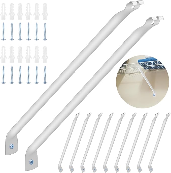 12 Inch Wire Shelf Support Brackets, 12 Pack Metal Support Brackets for Wire Shelving with Anchors and Screws, Closet Support Bracket for Wardrobe Wall Bracket Wire Shelves Racks