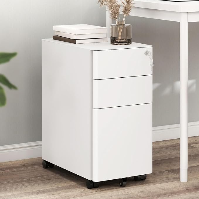 YITAHOME 3-Drawer File Cabinet, Lockable Mobile Filing Cabinet for A4/Letter/Legal Size Folder, Vertical File Cabinet for Home Office, Installed Except Casters, White