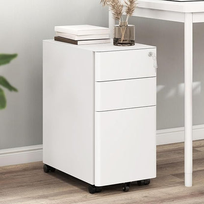 YITAHOME 3-Drawer File Cabinet, Lockable Mobile Filing Cabinet for A4/Letter/Legal Size Folder, Vertical File Cabinet for Home Office, Installed Except Casters, White