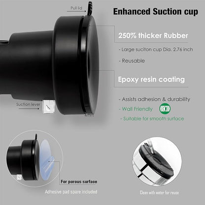 Handle held Shower Head Holder Suction Cup - Retachable - 5 Positions Adjustable - Bathroom Wall Mounted Shower Hose Holder - (Matte Black)