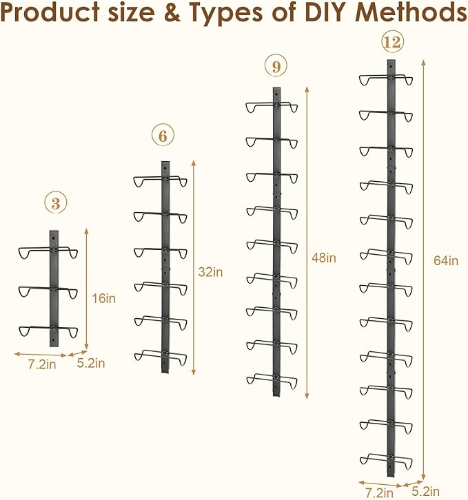Sonyabecca 3 Pack 12 Bottle Wall Wine Rack, DIY Wine Rack Wall Mounted, Wall Mounted Wine Rack,Display Holder Used as One or Four, for Kitchen, Dining Room, Bar, Wine Cellar