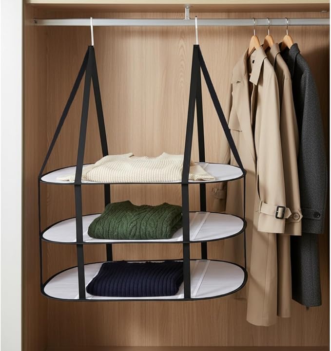 CINPIUK 3-Tier Sweater Drying Rack Over The Door, Foldable Mesh Hanging Dryer Flat with Hooks, Large Breathable Laundry Drying Hanger, Clothes Lay Flat Dryer for Apartments Dorms Bathrooms