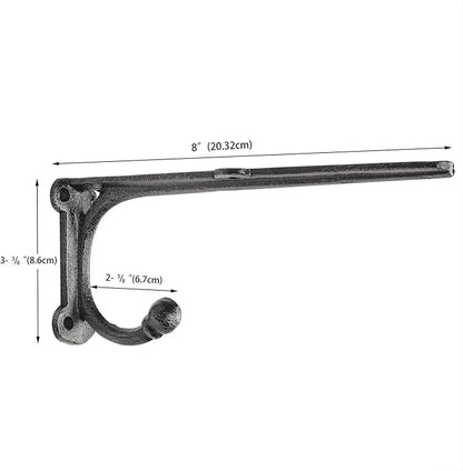 Metal Wall Shelf Brackets 8 Inch with Hooks Heavy Duty Brackets for Floating Shelves, Cast Iron Shelf Bracket Black 2 Pack