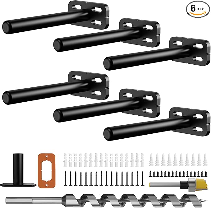 6pcs Wall Shelf Brackets Heavy Duty Floating Shelf Bracket Hidden,Invisible Black Shelving Brackets Decorative Floating Shelf Hardware Heavy Duty,Metal Shelf Support Bracket(4"-6pcs)