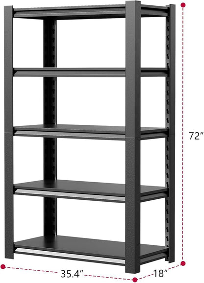 36" W Storage Shelves 2500LBS Garage Shelving Heavy Duty 5 Tier Adjustable Shelving Unit Metal Storage Rack for Basement, Pantry, Kitchen, Warehouse 15.8" D x 35.4" W x 72" H