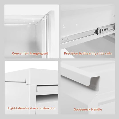 5 Drawer Mobile File Cabinet with Lock,White Metal Filing Cabinets with Wheels,Vertical File Cabinet for Home Office,Heavy Duty Storage Cabinet for A4/Letter/Legal Size File,Assembly Required