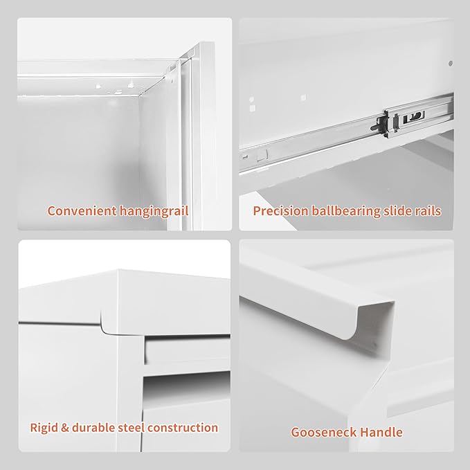 4 Drawer Mobile File Cabinet with Lock,White Metal Filing Cabinets with Wheels,Vertical File Cabinet for Home Office,Heavy Duty Rolling Storage Cabinet for A4/Letter/Legal Size,Assembly Required