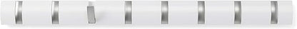 Umbra Flip Wall-Mounted Coat Rack with 8 Hooks – Modern, Space-Saving Storage for Hats, Jackets, Bags, Entryway, Mudroom, Closet, Bathroom, Bedroom – White/Nickel