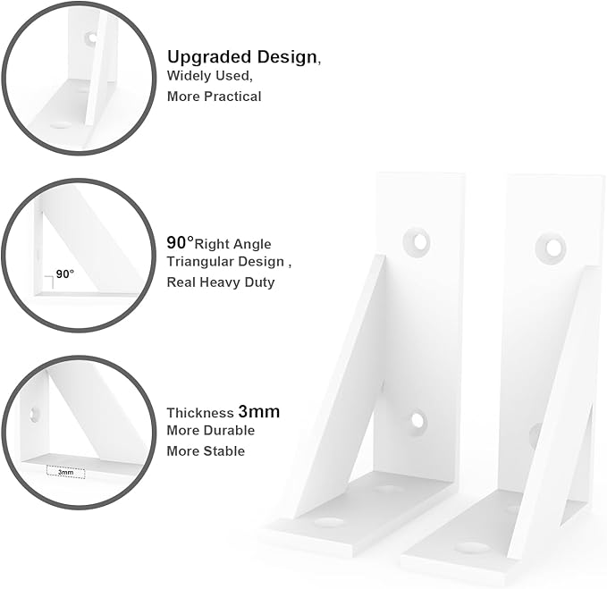 SOGAL Small Shelf Bracket, with 4 Mounting Ways Wall Mounted Shelf Bracket,White Shelf Brackets 3 inch x 4 inch 4Pack