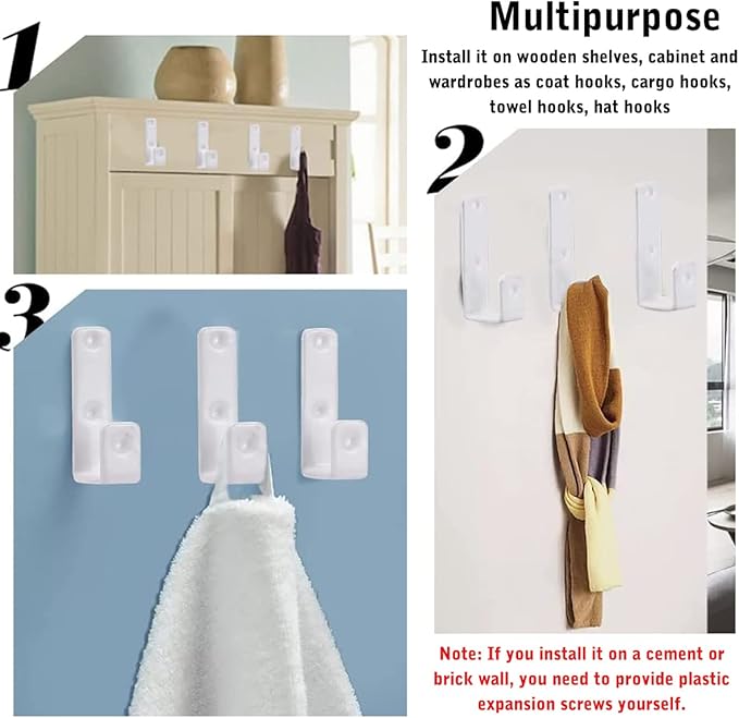 4 Pack Bunk Bed Ladder Hook, Inside 1" Kids Bunk Bed Replacement Hardware, White PVC Metal Loft Bed Ladder Hooks, Camper/Rv Bunk Ladder J Brackets with 2 Size Screws (4 Pcak, White)