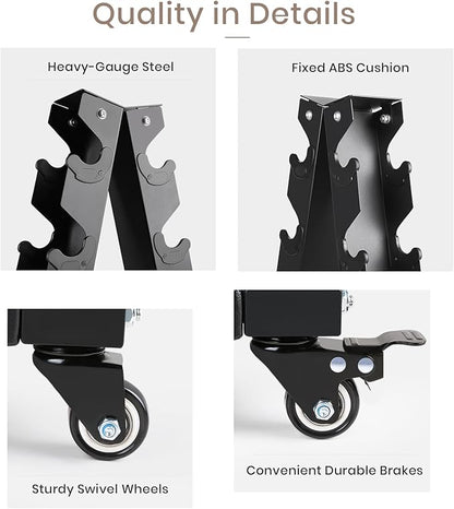 LIONSCOOL Premium Solid Steel Dumbbell Rack Stand Only, A-Frame Portable Weight Storage Organizer with Optional Tray and Wheels, Perfect for Home Gym Fitness Storage (200LBS/300LBS/700LBS Weight Capacity Available)