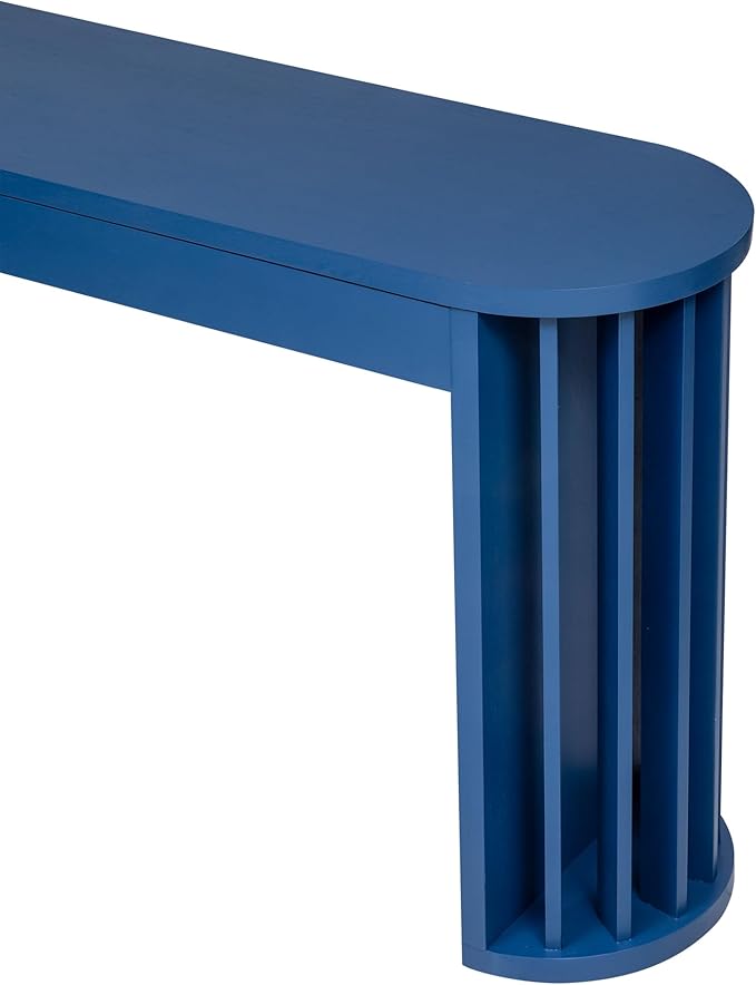 59-inch Long Console Table, Oak Veneer Sofa Table, Curved and Straight Line Design Couch, Farmhouse Entryway Table for Entrance, Hallway, Living Room (Navy Blue-J49)