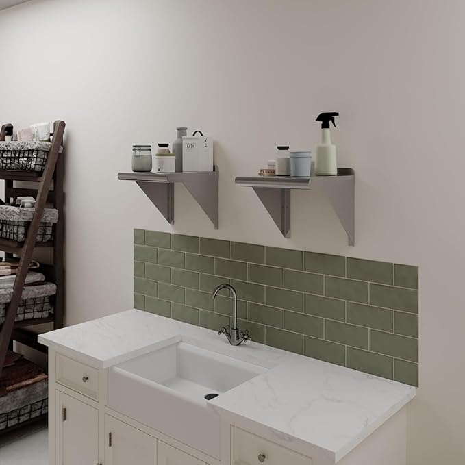 NSF Certified 18 Gauge Heavy Duty Stainless Steel Wall Shelf with Brackets for Kitchens, Utility Rooms, Storage, Offices & Home (12" x 12")