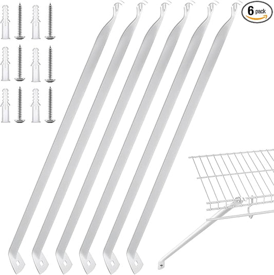 6 Pcs Wire Shelf Brackets, Support Brackets for 12-inch Deep Wire Shelving, Closet Shelving Accessories, Wire Shelving Support Brackets for Closet Wire