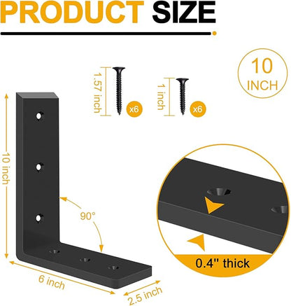 Countertop Support Brackets 10 inch,Heavy Duty Countertop Brackets 10'' x 6'' x2.5'' for Granite,L Bracket Metal Corbels for Quartz,Granite,Wood,Concrete and Laminate Countertops(2 Pack)