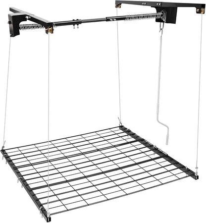 Garage Lifting Storage Rack, 300lbs Adjustable Overhead Garage Storage Rack Heavy-duty 4x4 FT Garages Ceiling Storage Lift Max. Adjustable Height 79in (Satin Black 300Lbs)