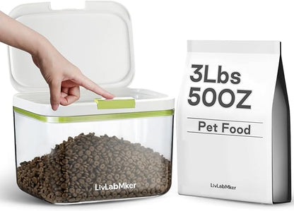 LivLab Mker 3lbs/50OZ/2.6qt Airtight Dog food storage container with lids,Dog Treat Container With Measuring cup,Dry Pet Food storage bin for Dogs,Cats,and Birds 2.8L