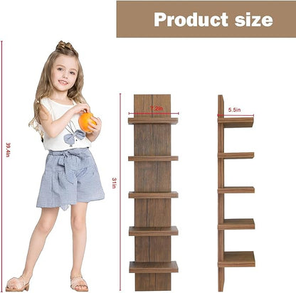 5 Tier Wall Shelves Brown, Vertical Column Shelf Floating Storage Home Decor Organizer Tall Tower Design Utility Shelving Bedroom Living Room