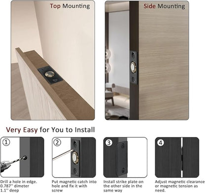JQK Closet Magnetic Door Ball Catch Hardware, 430 Stainless Steel Catch Adjustable with Strike Plate, Black Finish 8 Pack, HBC120-BK-P8