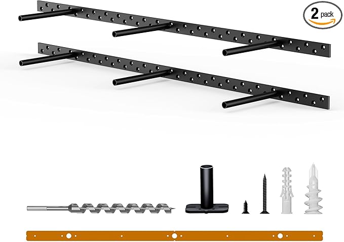 2pcs Floating Shelf Bracket Heavy Duty Floating Mantel Bracket Black Metal Decorative Floating Shelf Hardware Hidden Shelving Mounting Brackets (34″X6″X1″)