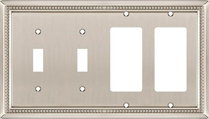 Henne Bery Sunken Pearls Decorative Wall Plate Switch Plate Outlet Cover (Double Toggle/Double Decorator, Satin Nickel)