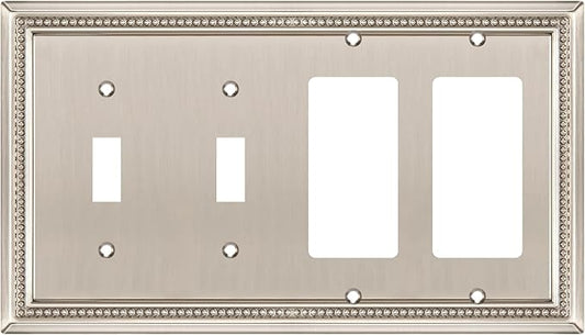 Henne Bery Sunken Pearls Decorative Wall Plate Switch Plate Outlet Cover (Double Toggle/Double Decorator, Satin Nickel)