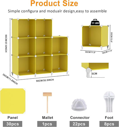AWTATOS Cube Storage Organizer, 8 Cube Closet Organizers and Storage, DIY Stackable Bookshelf Plastic Clothes Organizer Shelving for Bedroom, Home, Yellow