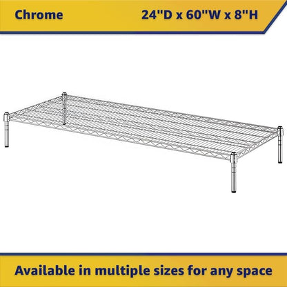 24" x 60" x 8" Chrome Wire Storage Shelf, Dunnage Rack, Commercial 1 Tier Small Shelf