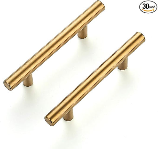 Ravinte 30 Pack 5 Inch Cabinet Pulls Brushed Brass Stainless Steel Kitchen Drawer Pulls Cabinet Handles 5”Length, 3” Hole Center