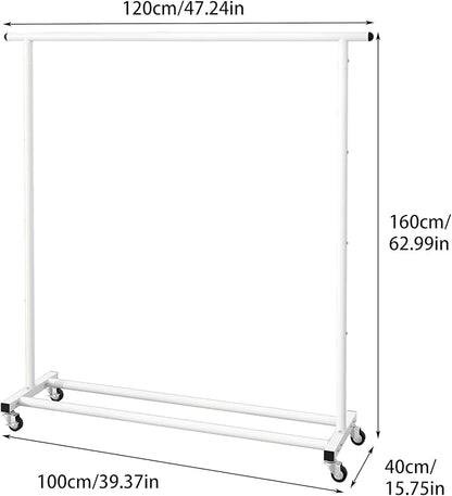 Buzowruil Metal Rolling Clothing Rack Adjustable Freestanding Garment Organizer with Wheels, Space-Saving Design for Home, Closet, Office, or Retail, White