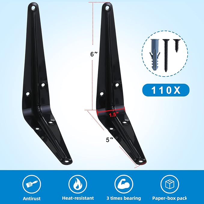 HEART ART 18 Pack Shelf Bracket 6 Inch ,Heavy Duty Shelf Brackets,Floating Shelf Bracket L Brackets,Metal Shelf Brackets for Wall, 6”L x 5”H x1.5”W