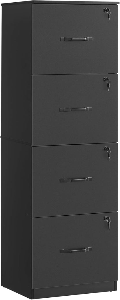 VASAGLE 4-Drawer Vertical File Cabinet, Filing Cabinet for Home Office, Printer Stand, with 4 Lockable Drawers, Adjustable Hanging Rail, for A4 and Letter-Size Files, Ink Black UOFC082B01