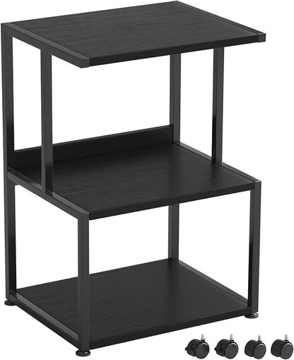 Mexin Black Printer Stand-Small 3 Tier Printer Table with Wheels, Industrial Rolling Printer Cart with Storage Shelf for Scanner Fax Home Office Use,17.5 x 11.8 Inches