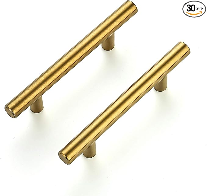 Ravinte 30 Pack | 5'' Cabinet Pulls Brushed Brass Stainless Steel Kitchen Drawer Pulls Cupboard Pulls Cabinet Handles 5”Length with 3” Hole Center