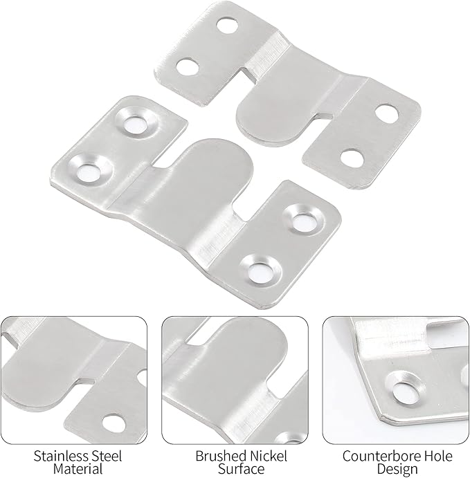 10 Sets Flush Mount Bracket with Screws, Heavy Duty Picture Hangers, Stainless Steel Z Clip Bracket Picture Wall Mount Hardware for Wall Hanging Large Pictures, Art Paintings, 2.13" x 1.18"