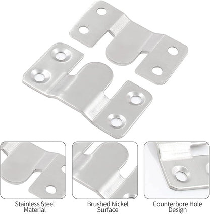 10 Sets Flush Mount Bracket with Screws, Heavy Duty Picture Hangers, Stainless Steel Z Clip Bracket Picture Wall Mount Hardware for Wall Hanging Large Pictures, Art Paintings, 2.13" x 1.18"
