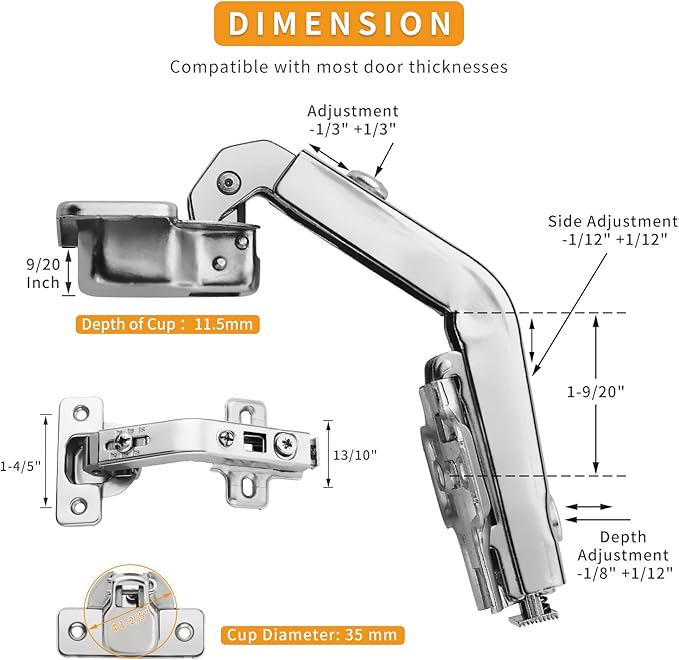 Chibery 2 Pack 1 Pairs 135° Lazy Susan Hinge, Full Overlay Concealed for Corner Kitchen Cabinet Replacement Hardware, Cupboard Folded, Folden Door