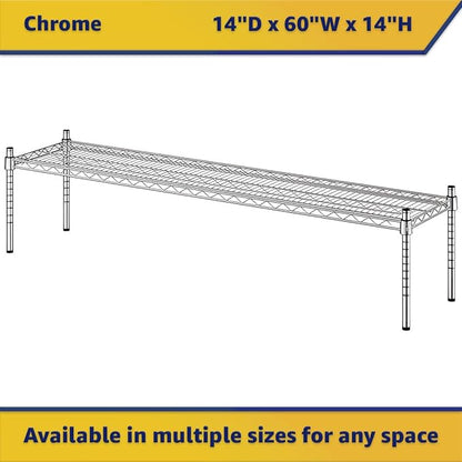 14" x 60" x 14" Chrome Wire Storage Shelf, Dunnage Rack, Commercial 1 Tier Small Shelf