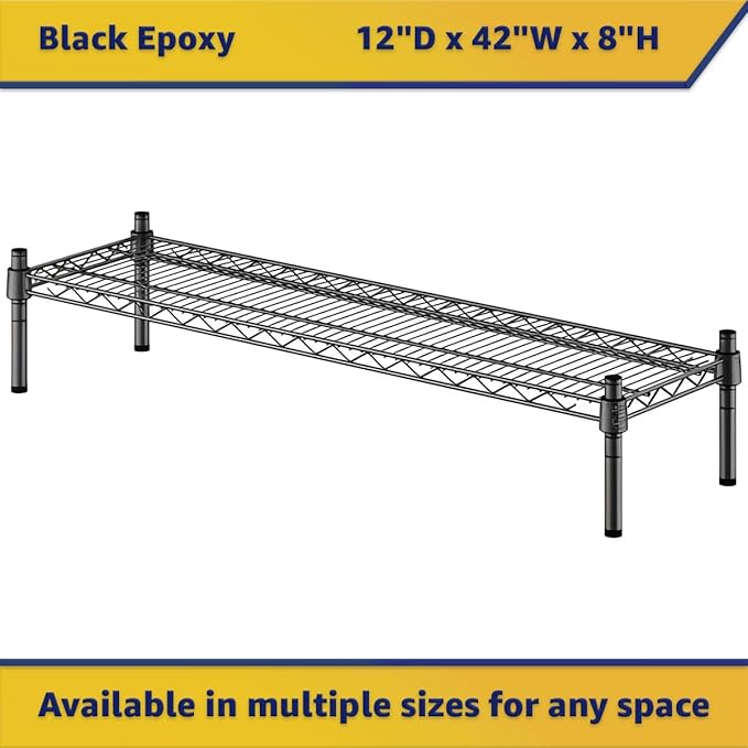 12" x 42" x 8" Black Epoxy Wire Storage Shelf, Dunnage Rack, Commercial 1 Tier Small Shelf
